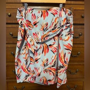 Blue tropical print pencil skirt lane Bryant 26 with tie belt